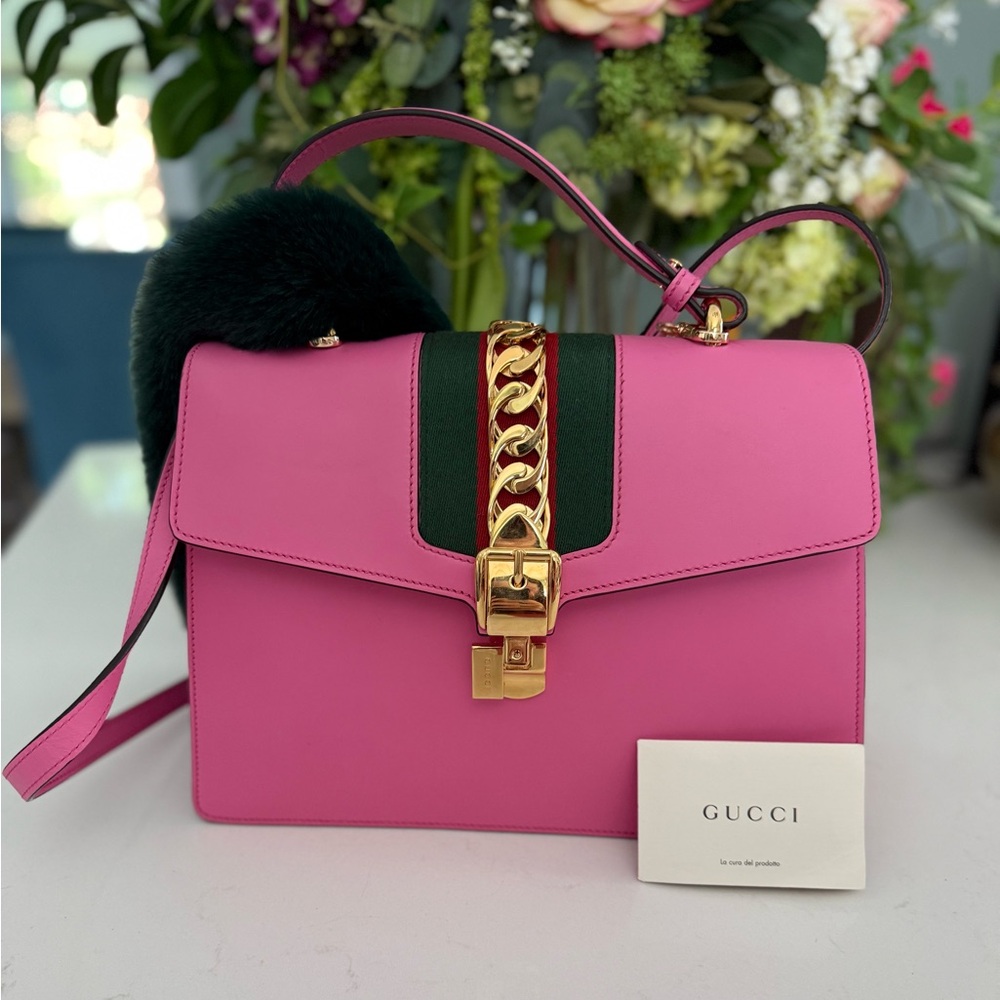GUCCI Medium Sylvia Top Handle Bag in Pink ~ Excellent Condition w/Cards